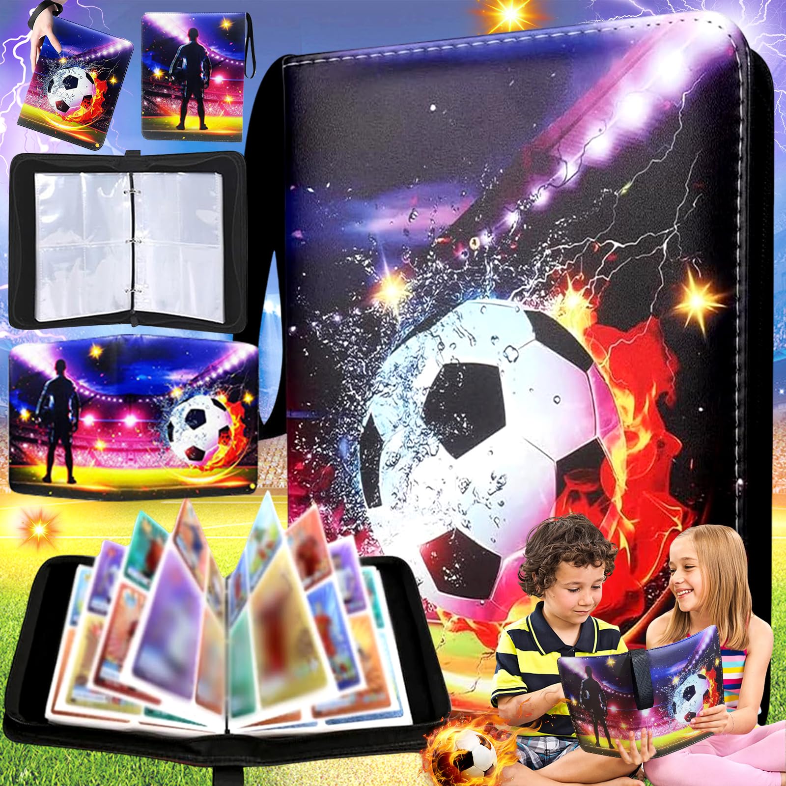 Benaton Football Card Folder, Trainer Trading Card Albums, Football Trading Card Album Folder, 4 Pockets, Football Trading Cards, Album Folder with Zip, Carry Handle, 50 Pages for 400 Cards