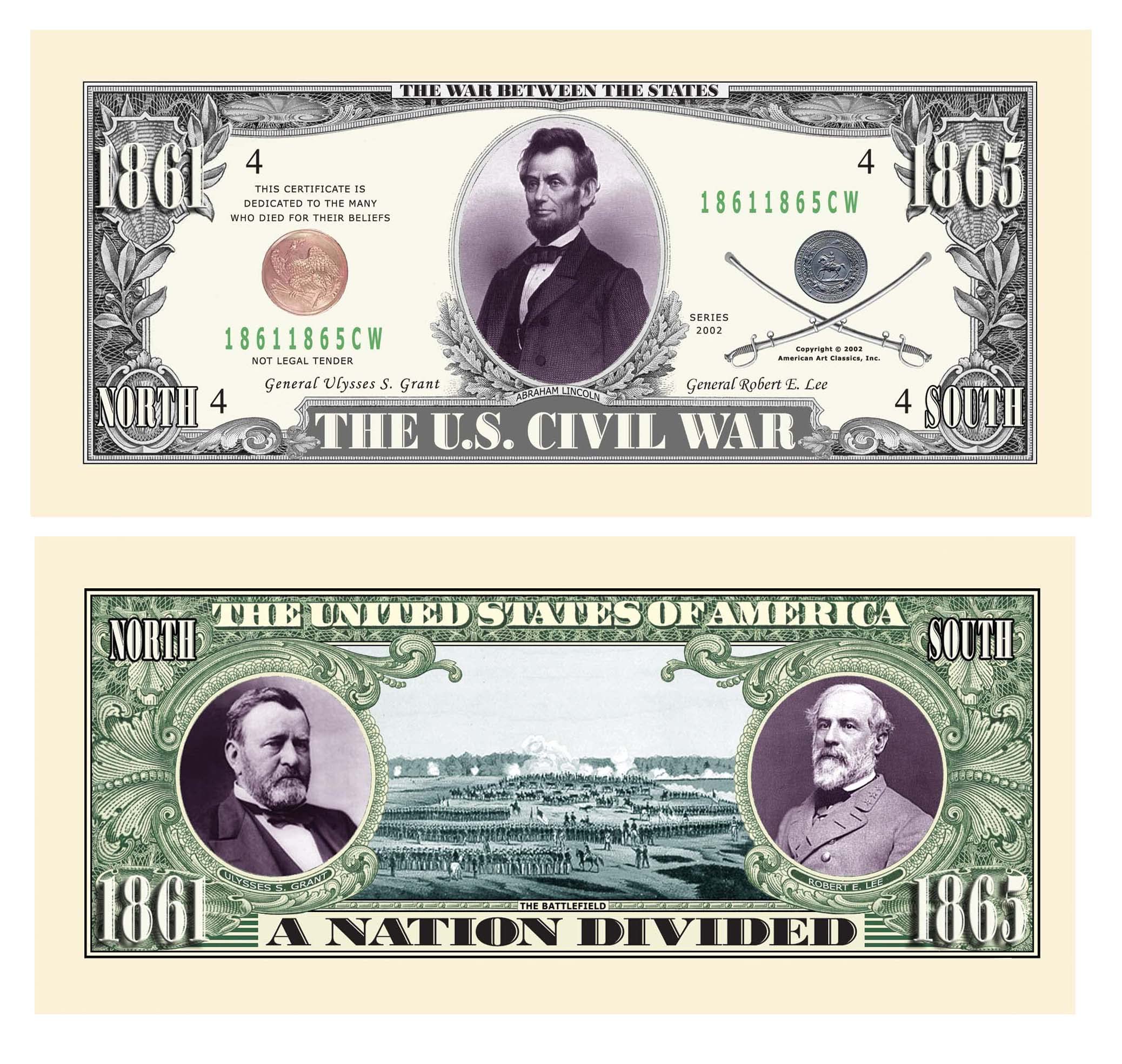 American Art Classics Pack of 25 - US Civil War Novelty Money Bill