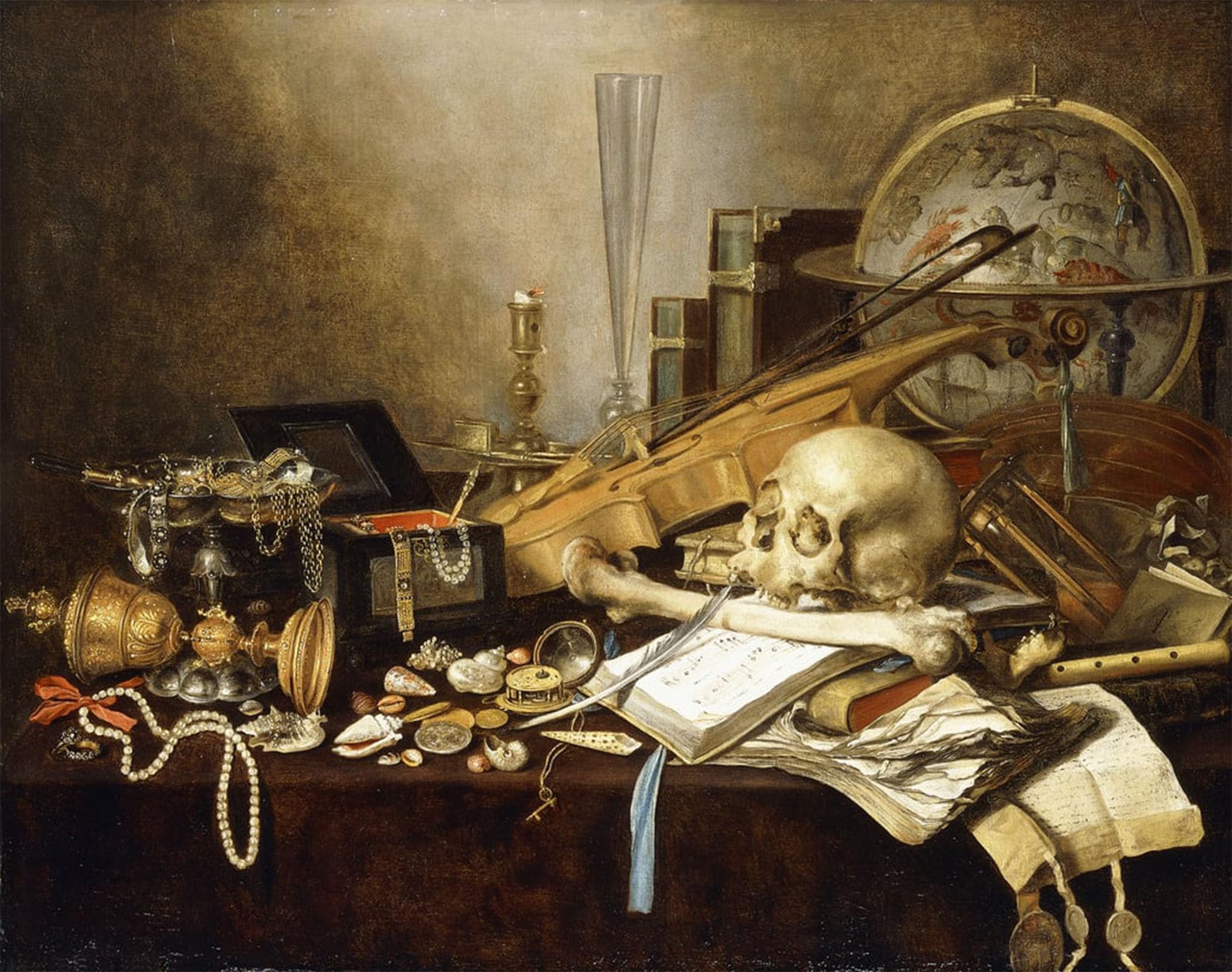 POSTERIIk Famous Modern Artwork Art Mural a Vanitas Still Life of Musical Instruments by Pieter Claesz Oil Paintings Pictures for Home Decor 60x90cm
