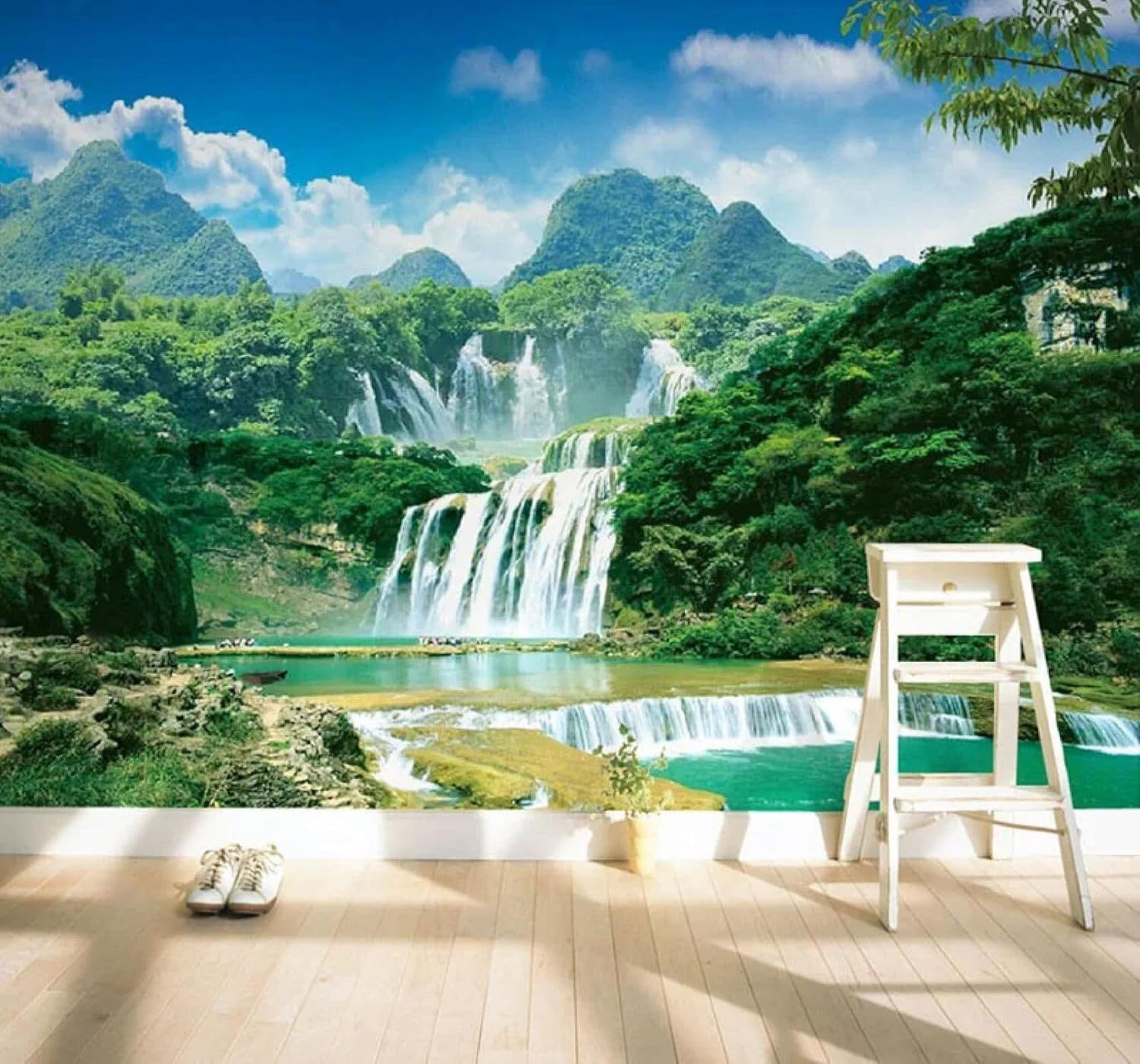 XLMING Fresh Beautiful Green Mountains Waterfalls Natural Scenery 3D Wallpaper Luxury Home Dining Decor Paste Sofa Living Room The Wall for Bedroom Mural-430cm×300cm