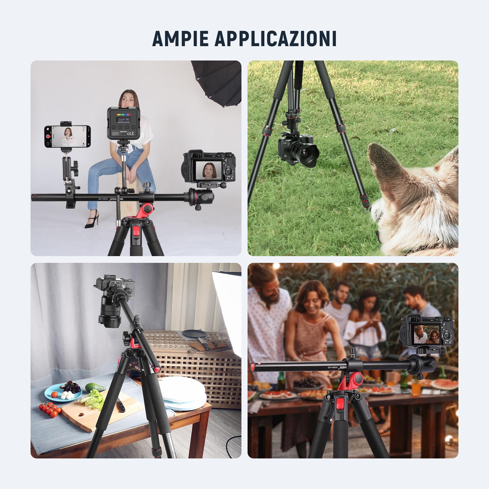 NEEWER 184cm Treppiede Monopiede per Fotocamera con Colonna Centrale e Testa a Sfera in Alluminio, Piastra QR Tipo Arca, Borsa, Treppiede Braccio Orizzontale per Fotocamera DSLR, Videocamera, Max 33lb