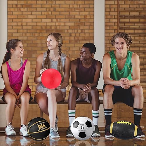 Miniatura 6 de Deekin Juego de 12 pelotas deportivas surtidas de tamaño oficial para baloncesto, fútbol, voleibol, fútbol, béisbol, pelota de juegos con bolsa y