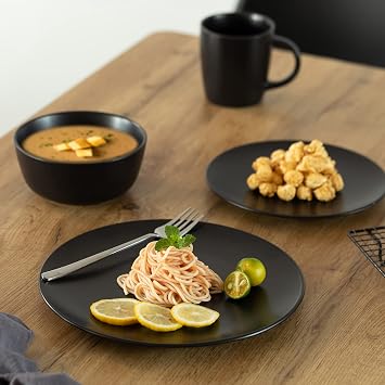 64-Pc Modern Dinnerware Set for 16, Including Mugs Bowls Salad and Dinner Plates, Highly Chip Resistant, Dishwasher Microwave and Oven Safe, Black