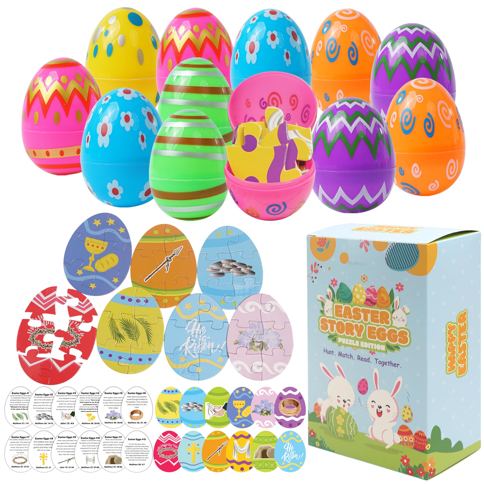 Photo 1 of 12 Pcs Jumbo Resurrection Easter Story Eggs with Matching Religious Cards Holy Week Card, Religious Easter Gifts for Kids, Christian Easter Basket Stuffer for Kids, Funny Easter Egg Hunt Activity (LARGE)