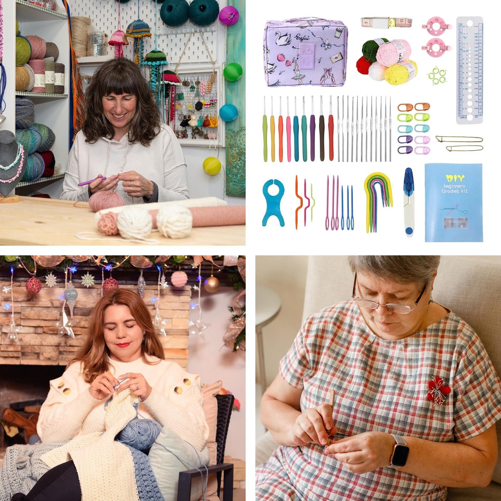 Kit de ganchillo para principiantes - Suministros de punto con estuche | Accesorios de ganchillo de viaje para tejer | para adultos Ocio Creativo Actividades de grupo Regalo Arte