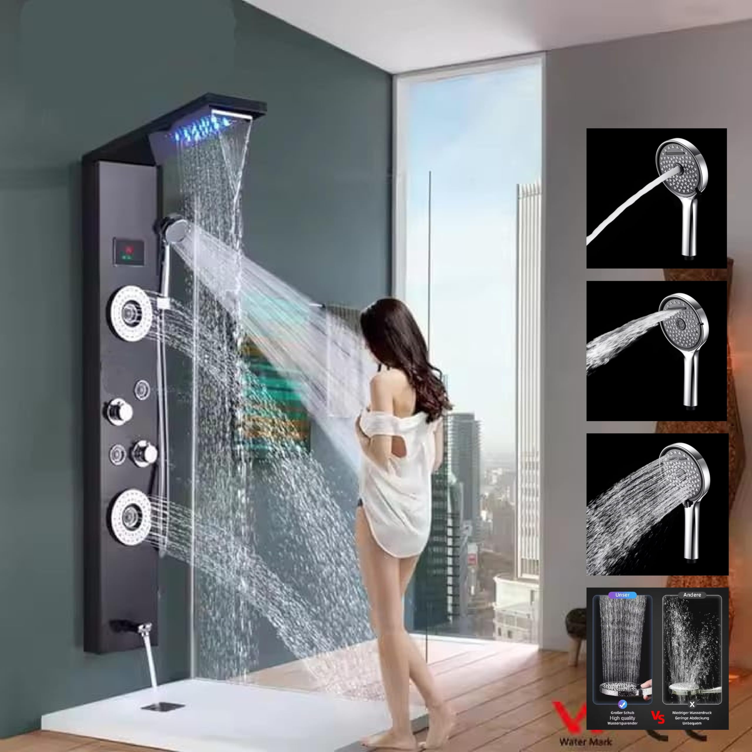 ZeeCry 6-in-1 SS304 Shower Panel | Matte Black Finish | Waterfall