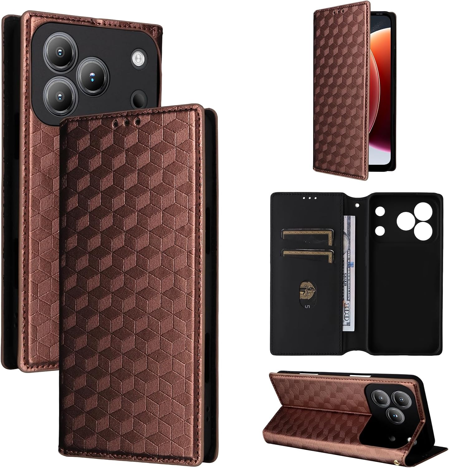 Compatible with ZTE Nubia（Blade V80 Pro 4G / V80 Design/Vita Flip Kickstand Magnetic Snap-Closure Card Slot Phone Case Brown