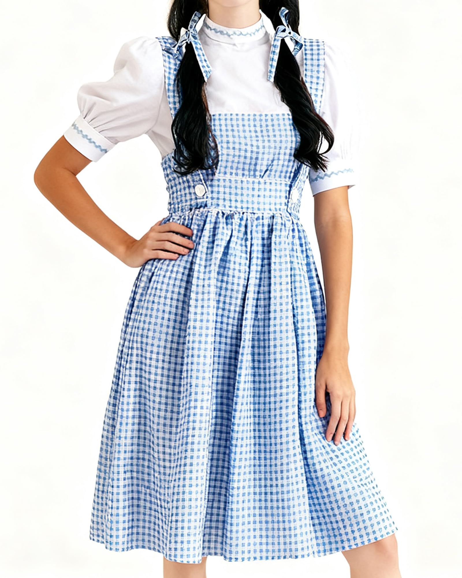 Feclmiyt Women Dorothy Costume Costume Long Blue Gingham Dress Cosplay Costumes