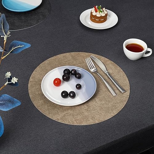 Miniatura 8 de Myir JUN Manteles individuales redondos de doble cara, de piel sintética, juego de 4 manteles individuales para interiores para mesa de comedor al