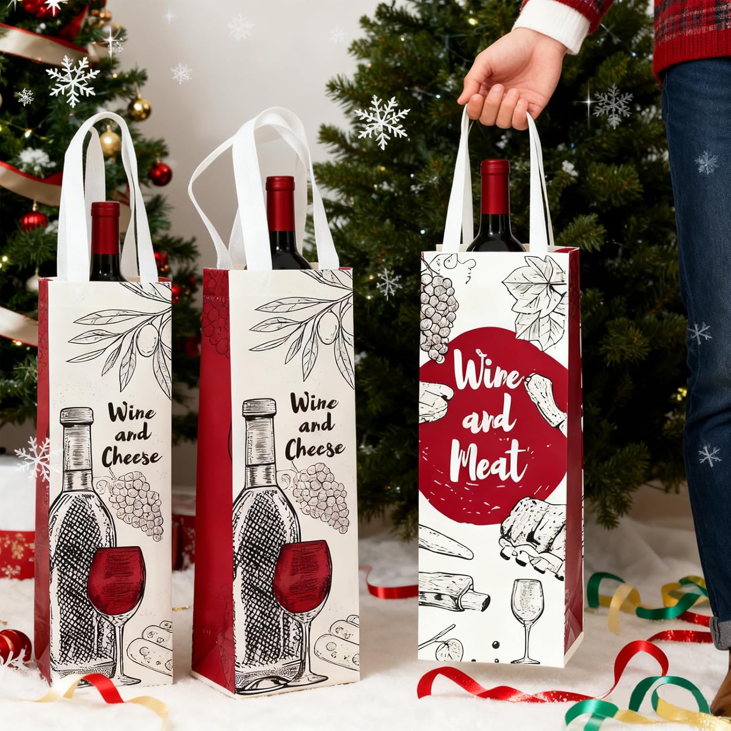 48-Pack Wine Gift Bags with Handles - Reusable Printed Non-Woven Carrier Totes for Wine Bottle, Champagne & Liquor Wine Bottle Gift Bag - Image 6