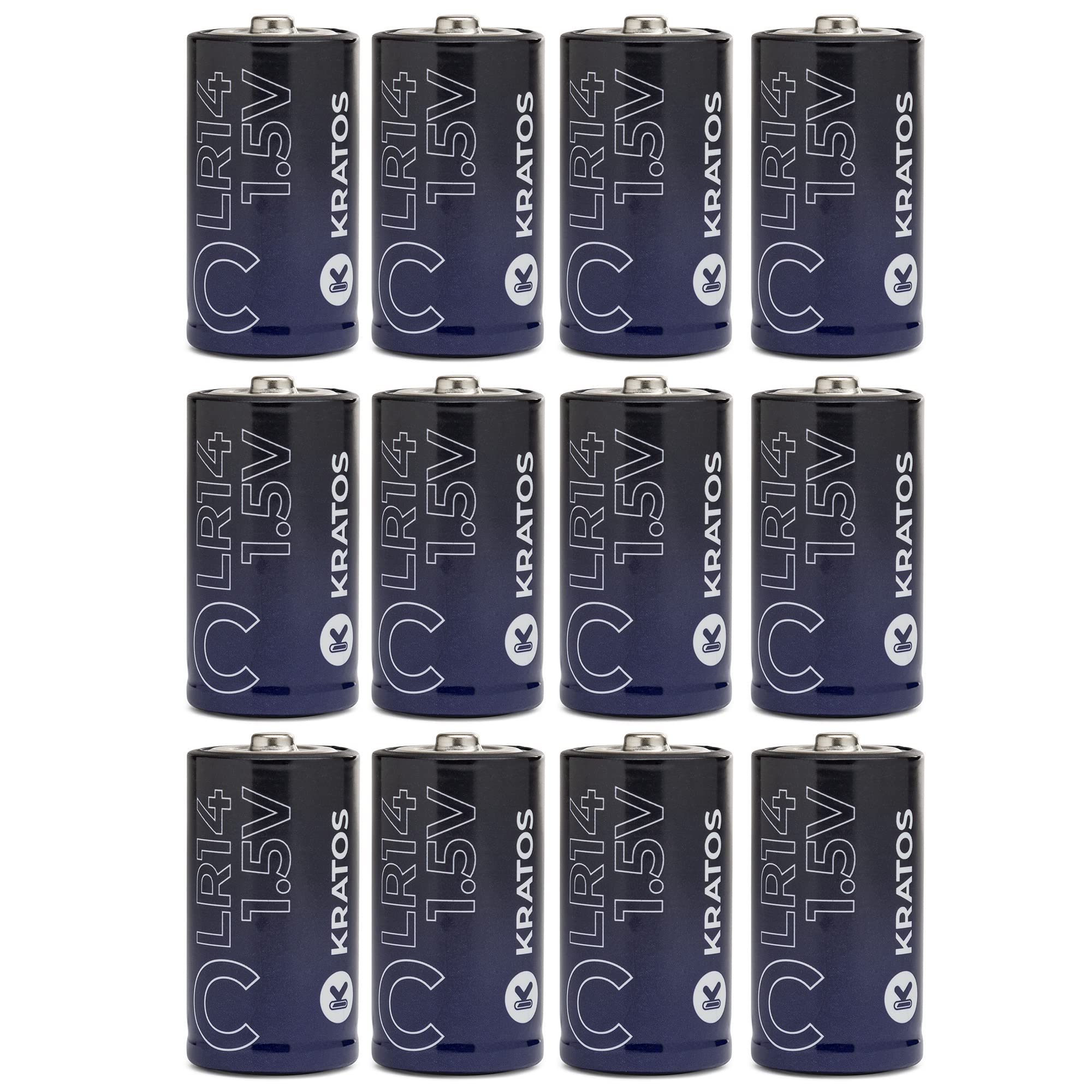 Kratos Power C Batteries - 12 Pack Alkaline Batteries - Long-Lasting All-Purpose C Battery - 10 Year Shelf Life - Mercury & Cadmium Free Flashlight Batteries - Disposable Replacement Batteries