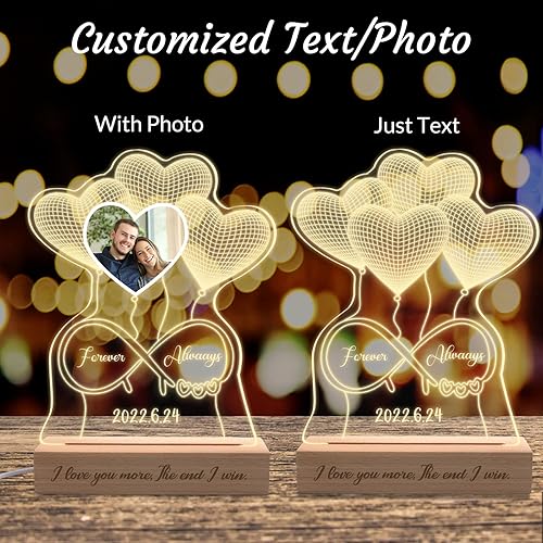 Miniatura 2 de Regalo para el día de San Valentín, luz nocturna personalizada, lámpara 3D personalizada, nombre grabado de corazón Shpe, regalo personalizado para