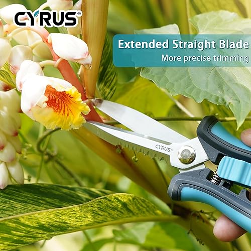 Miniatura 10 de CYRUS Tijeras de jardinería de 6 pulgadas, tijeras de podar de mano con cuchillas curvadas de acero inoxidable para plantas, tijeras de jardín de
