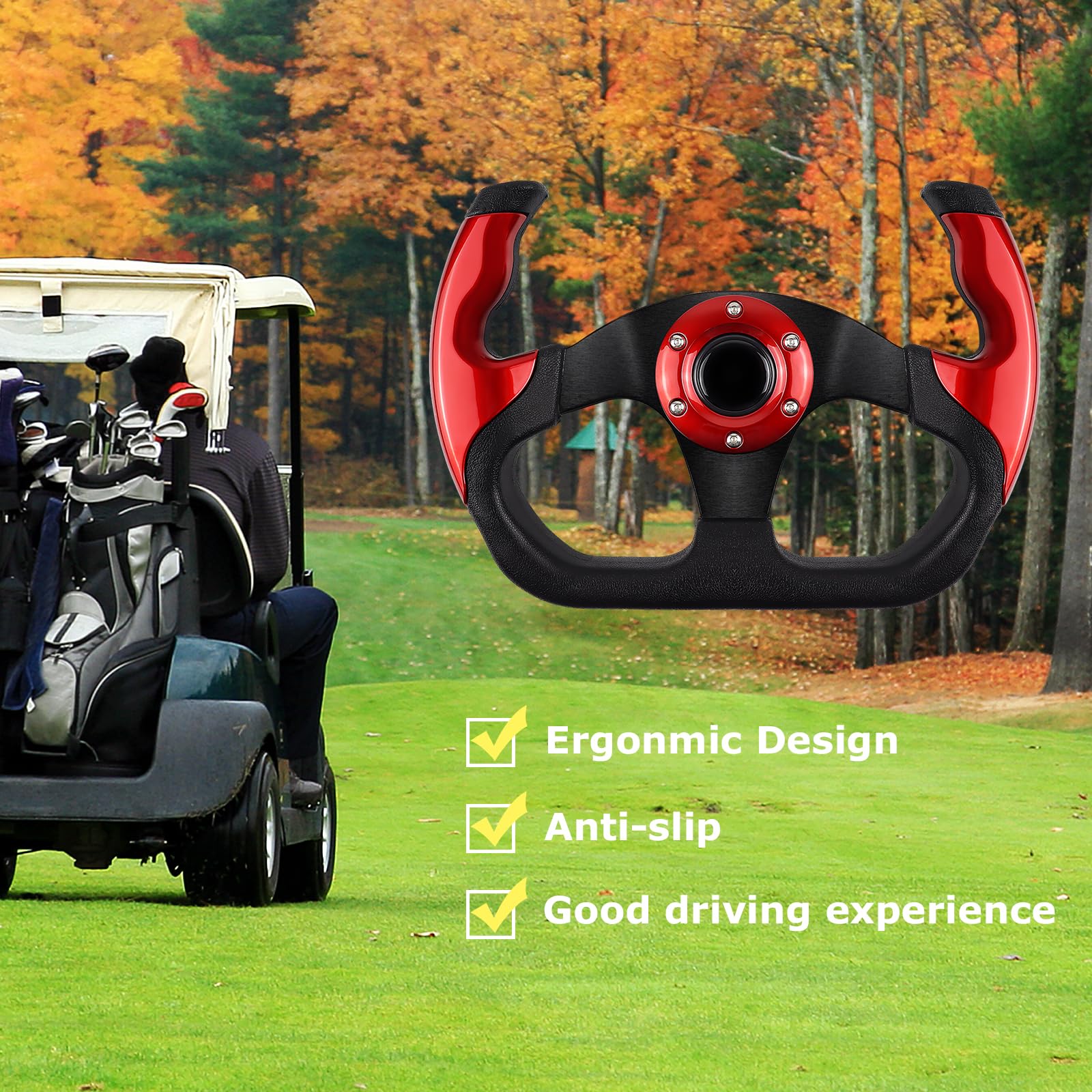 QYMOPAY Golf Cart Steering Wheel, Skid Steering Wheel, Universal Golf Cart for Club Car EZGO RXV and TXT, Yamaha, Precedent Tempo, DS