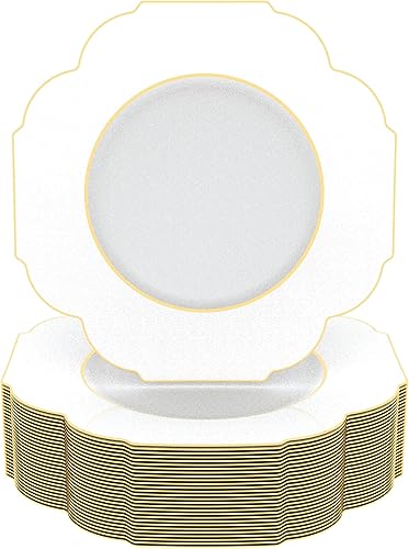 LUXE PARTY NYC - Paquete de 30 platos de vajilla festoneados Desechables 107 pulgadas Plato de cena Artículos de fiesta Vacaciones Blanco y