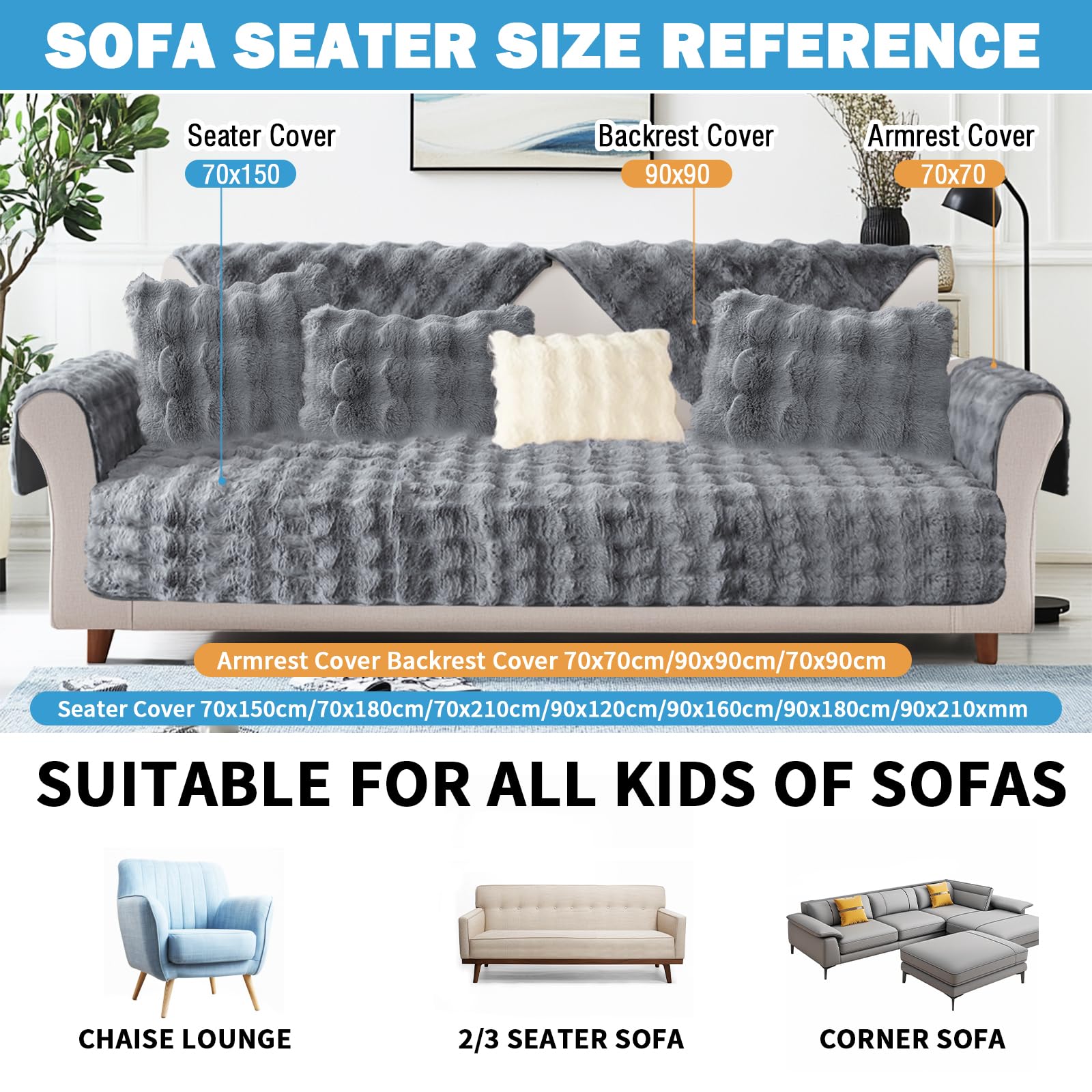 LUSCHEER Thick Rabbit Plush Sofa Covers 1 2 3 Seater - Image 2
