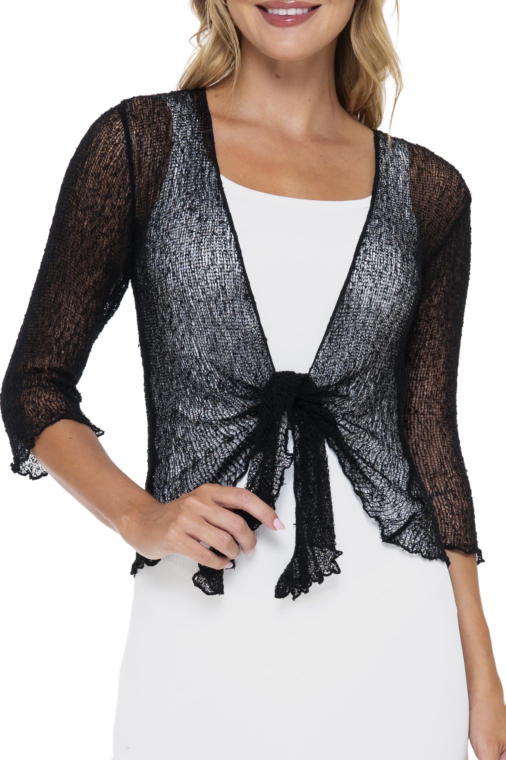 Sheer Shrug for Women Mesh Knit Cover Up Lightweight Dressy Cardigan for Summer Tie Top Wrap