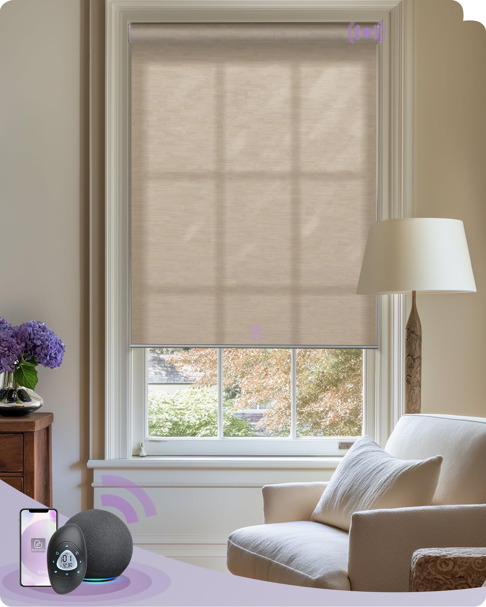 Graywind Smart Roller Shade in Jacquard Coffee color