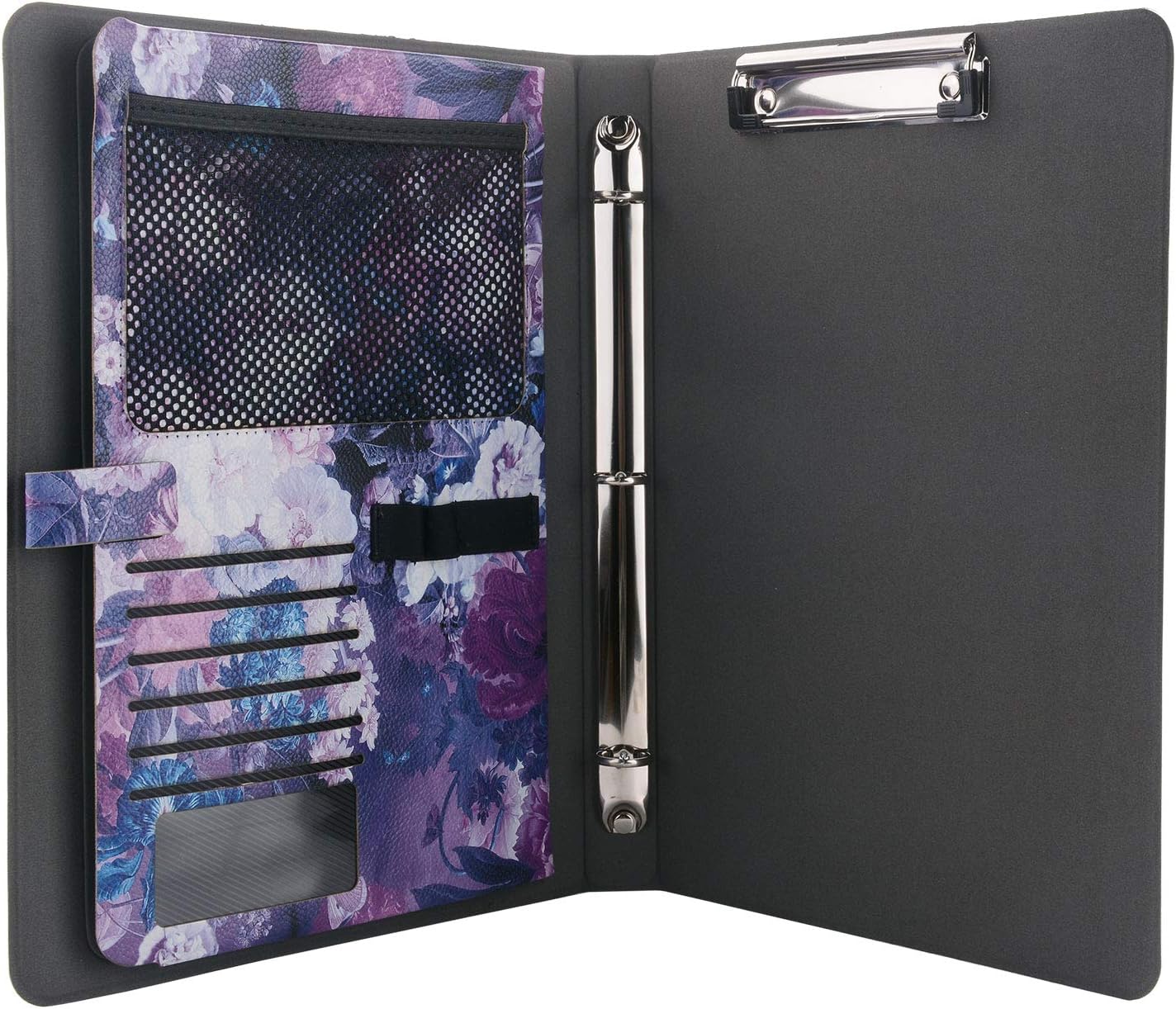 XIAOZHI Professional Portfolio, Floral Painting PU Leather Binder Padfolio, Business Planner Organizer with 3-Ring Binder, Purple, 9.5 x 9.5 x 12.8" : Office Products