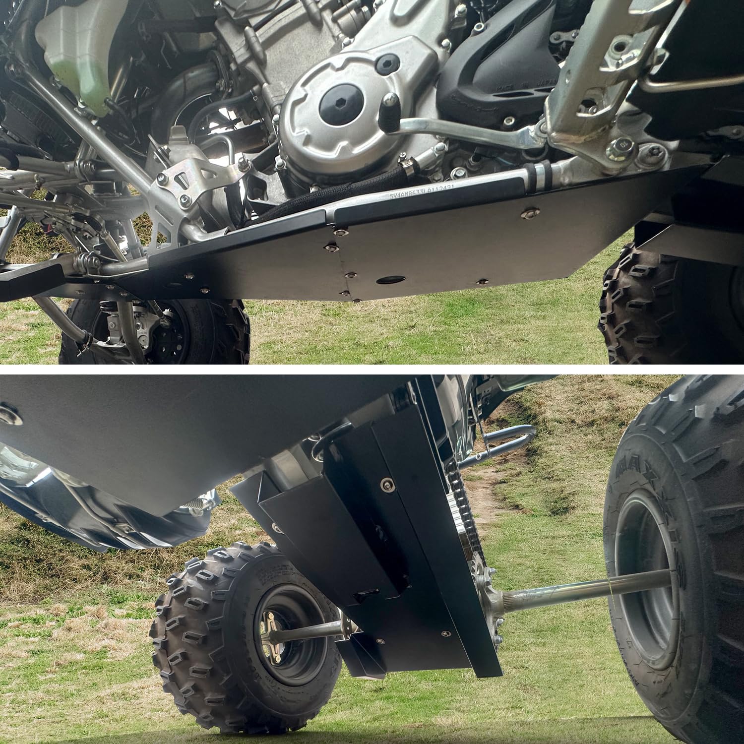 Aluminum Swing Arm Combined Skid Plate Guard Protector Compatible with Yamaha Raptor 700 2006-2025 / 700R 2009-2025 Accessories, Black Full Frame Chassis Glide