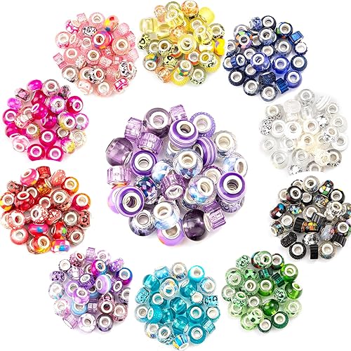 Miniatura 4 de 220 cuentas europeas de agujeros grandes, surtido de cuentas de artesanía europea, cuentas de diamantes de imitación de colores mixtos, cuentas