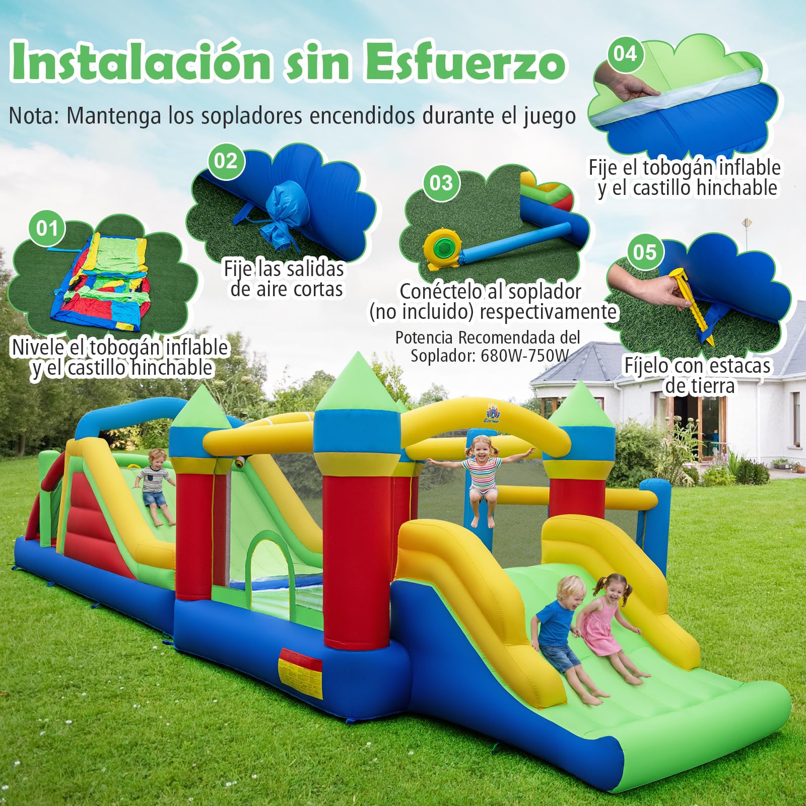 COSTWAY 6 en 1 Castillo Inflable con Toboganes Dobles y Casa de Salto para Niños