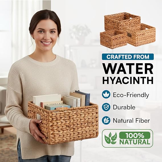 Honey-Can-Do Woven Water Hyacinth Wicker Storage Baskets, Nesting Set of 3