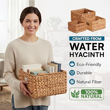 Honey-Can-Do Woven Water Hyacinth Wicker Storage Baskets, Nesting Set of 3