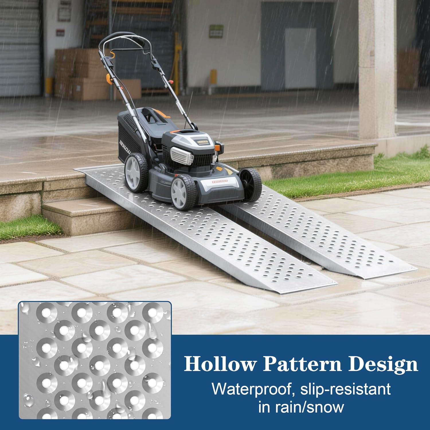 Aluminum Shed Ramp Pair-47.2" L x 8.5" W-2pcs, 880 lb Heavy-Duty Capacity, Lightweight 6.7 lb Each, Perforated Non-Slip Traction for Lawn Mower, Motorcycle, Wheelbarrow, ATV, Farm & Workshop