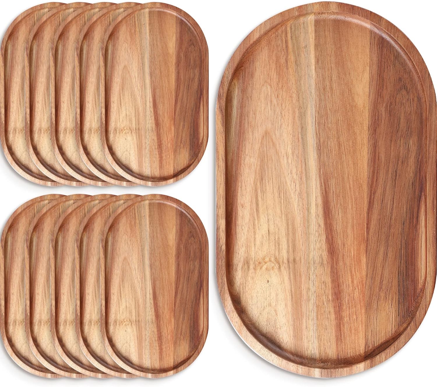 Rtteri 10 Pcs Wood Serving Tray Wooden Serving Platters Oval Charcuterie Boards Decorative Cheese Plates for Food Appetizer Dish Vegetable Fruit Snack Dessert Home Party Dinner Decor, 12" x 7" x 1"