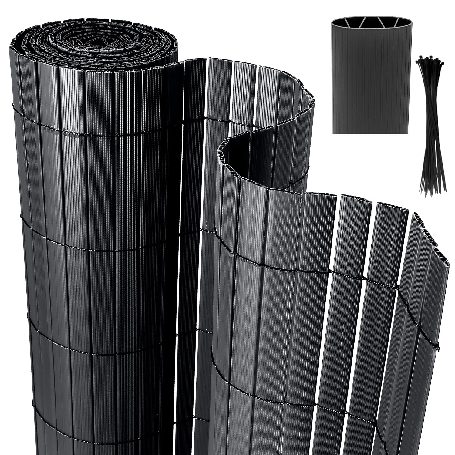Sichtschutzmatte, PVC Sichtschutzzaun, 4-Gewicht-Verstärkung, 0.9 x 8M Sichtschutz für Zaun Balkon, Gartenzaun mit Kabelbindern, Windschutz UV-beständig, für Balkon Garten Terrasse, Anthrazit