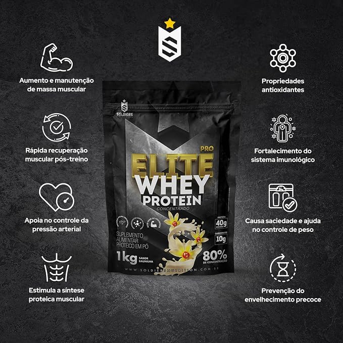 Elite Pro Whey Protein Concentrado 80% - Baunilha - 1kg - Soldiers Nutrition