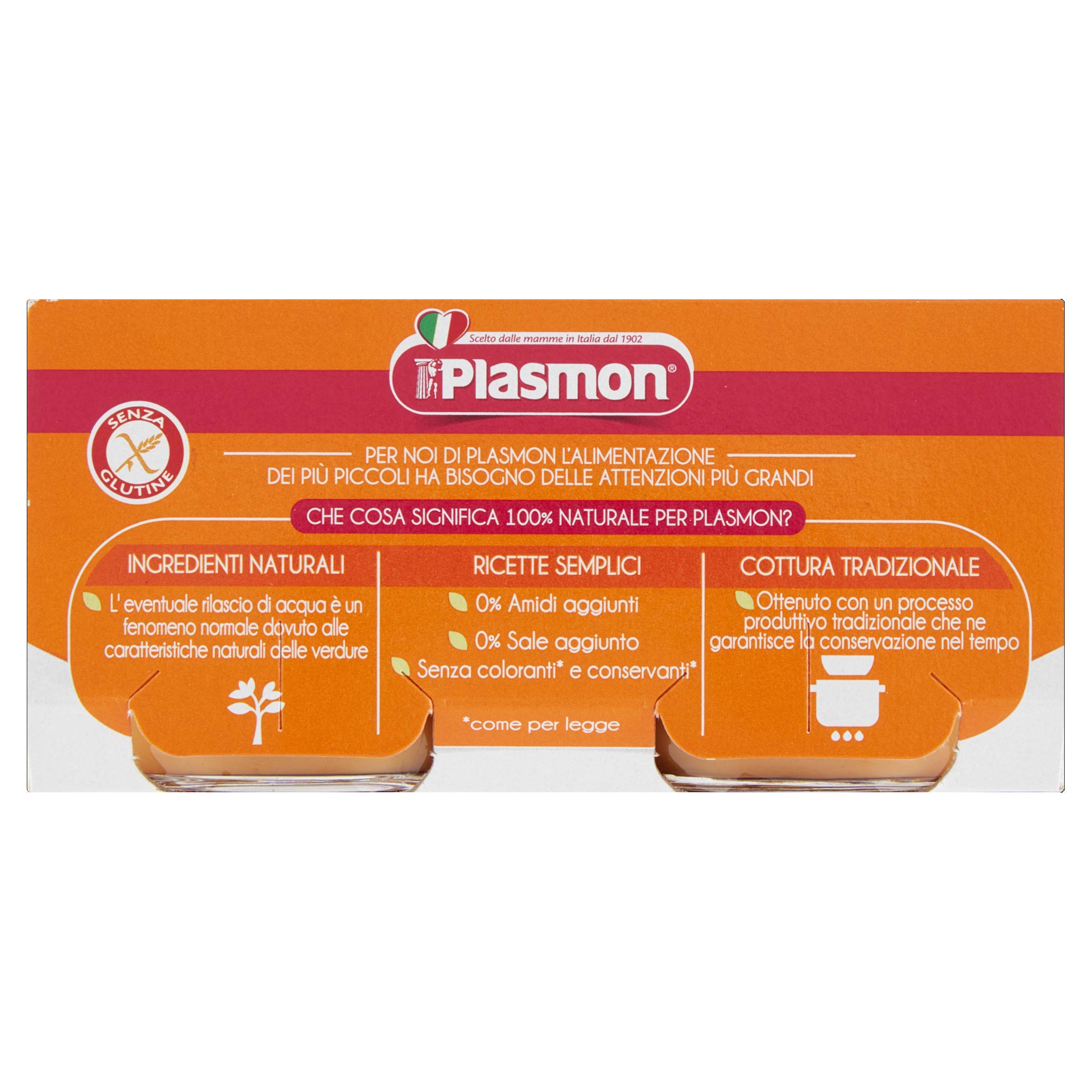 Plasmon Omogeneizzato Verdura Carote, patate e zucchine 80g 24 Vasetti Con verdure selezionate 100% naturale, senza amidi e sale aggiunti