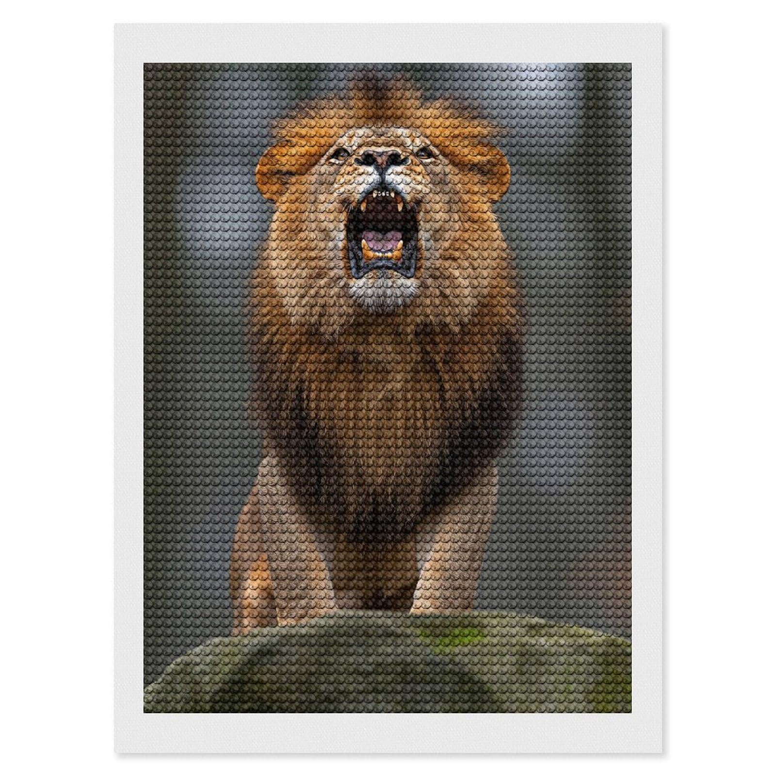 Junmoney Roaring Lion Portrait Diamond Painting Canvas Set 12"x16", for Women, Pleasing Wall Art Project, Aesthetic Room Decor, Gift Idea