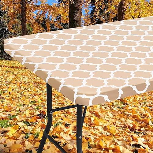 Smiry Mantel rectangular de pícnic, fundas de mesa elásticas impermeables para mesas de 6 pies, manteles de vinilo con parte trasera de franela