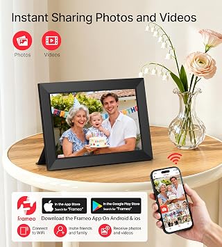 BIGASUO Digital Picture Frame, 10.1 Frameo Digital Frame WiFi with 32GB Memory, 1280x800 IPS Touch Screen, Send Photos/Videos from Your Phone Anywhere, Photo Gifts for Parents and Grandparents