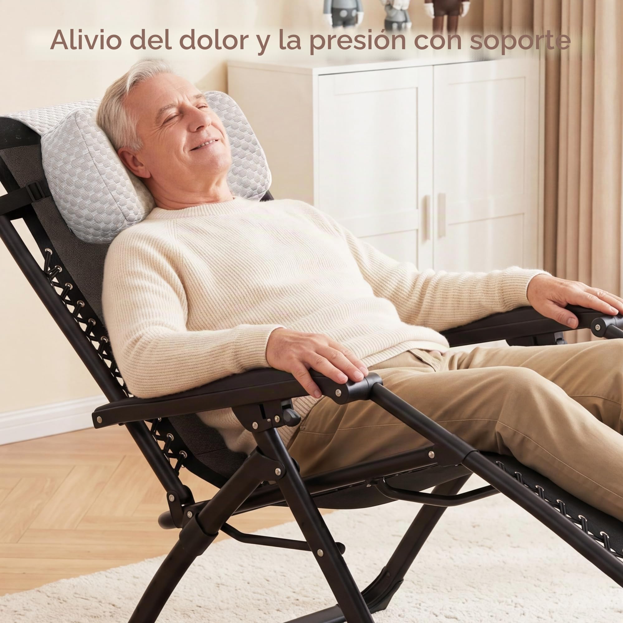 Almohada cervical de espuma viscoelástica para sillón relax – Reposacabezas ergonómico contra el dolor de cuello, soporte de cabeza y cuello para dormir de lado, antideslizante y ajustable