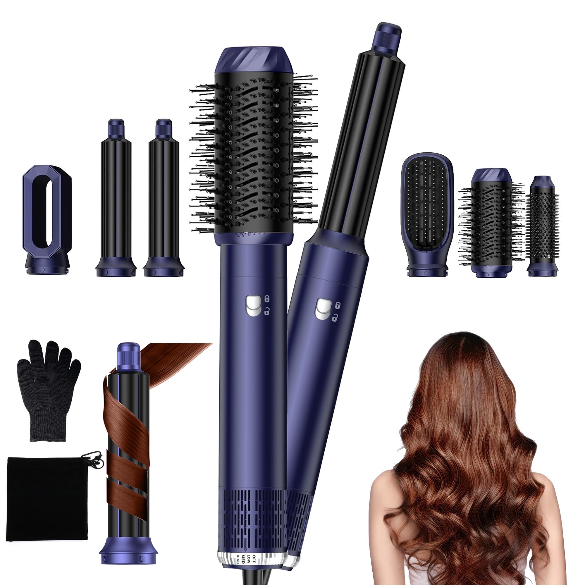 UKLISS Cepillo Secador de Pelo 6 en 1 - Cepillo de Aire Caliente Peinador con Rizador, Thermal Brush, Secado Rápido, Moldeador Pelo Voluminizador- Rizos, Volumen, Alisado y Secado (Azul)