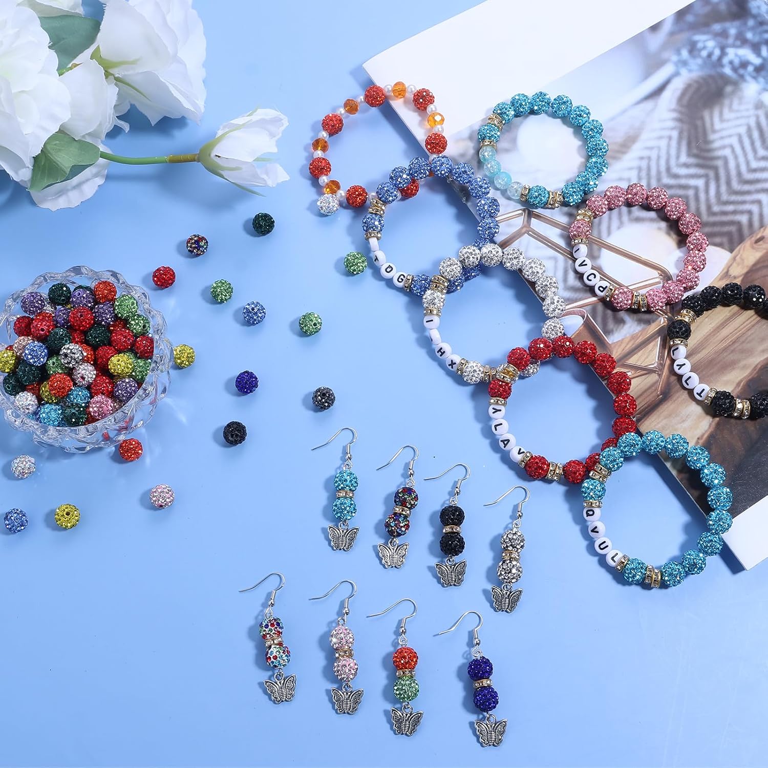 100Pcs Rhinestone Beads 10mm for Jewelry Making, Shiny Round Shamballa Disco Beads Bling Sparkle Rhinestone Clay Beads for Necklace Bracelet Earring Making and DIY Decoration(Pink) - Image 7