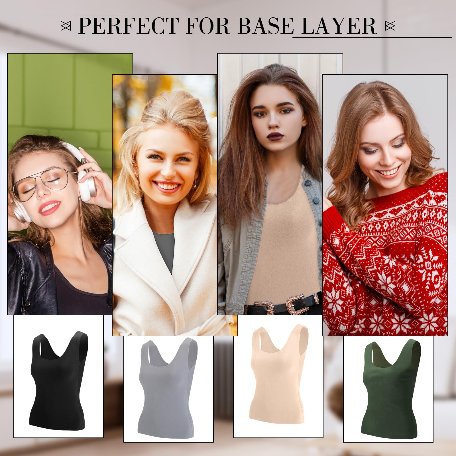 Toulite 4 camisetas térmicas sin mangas para mujer, ropa interior sin mangas para mujer, camisola de algodón, capa base cálida
