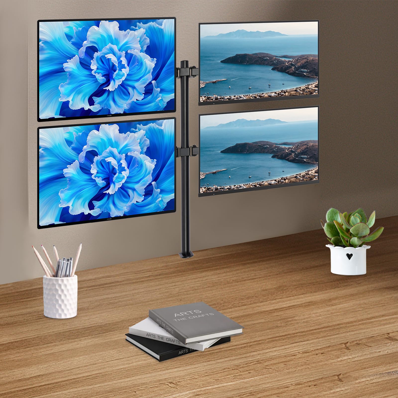 Supporto per monitor per 4 monitor da 10-27 pollici, fino a 11 kg, regolabile in altezza, VESA 75/100, nero