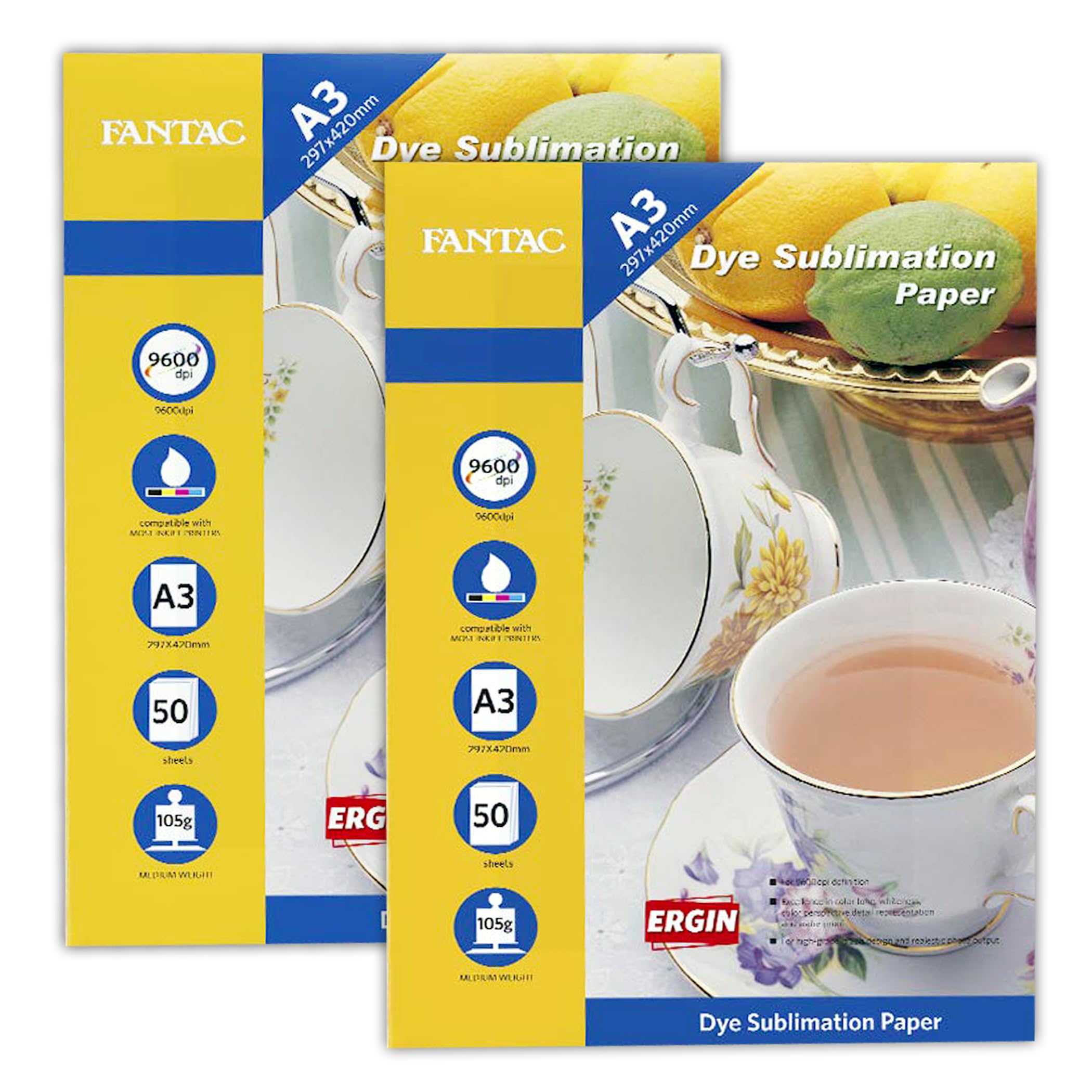 ERGIN 105GSM A3 Sublimation Transfer Paper (Size 297X420mm) (Pack of 2) (Total 100Sheets) for T-Shirt, Mugs (All Sublimation Product)