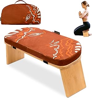 Bamboo Meditation Bench with Cushion - Foldable Bench for Multiple Seati...