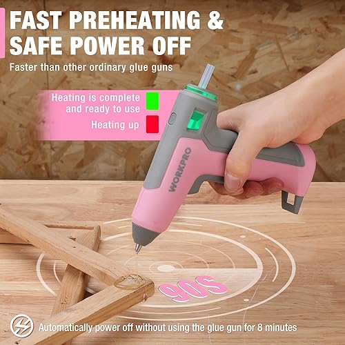 Miniatura 3 de WORKPRO Pistola de pegamento caliente inalámbrica rosa, kit de pistola de pegamento de calentamiento rápido recargable de ahorro de energía con 20