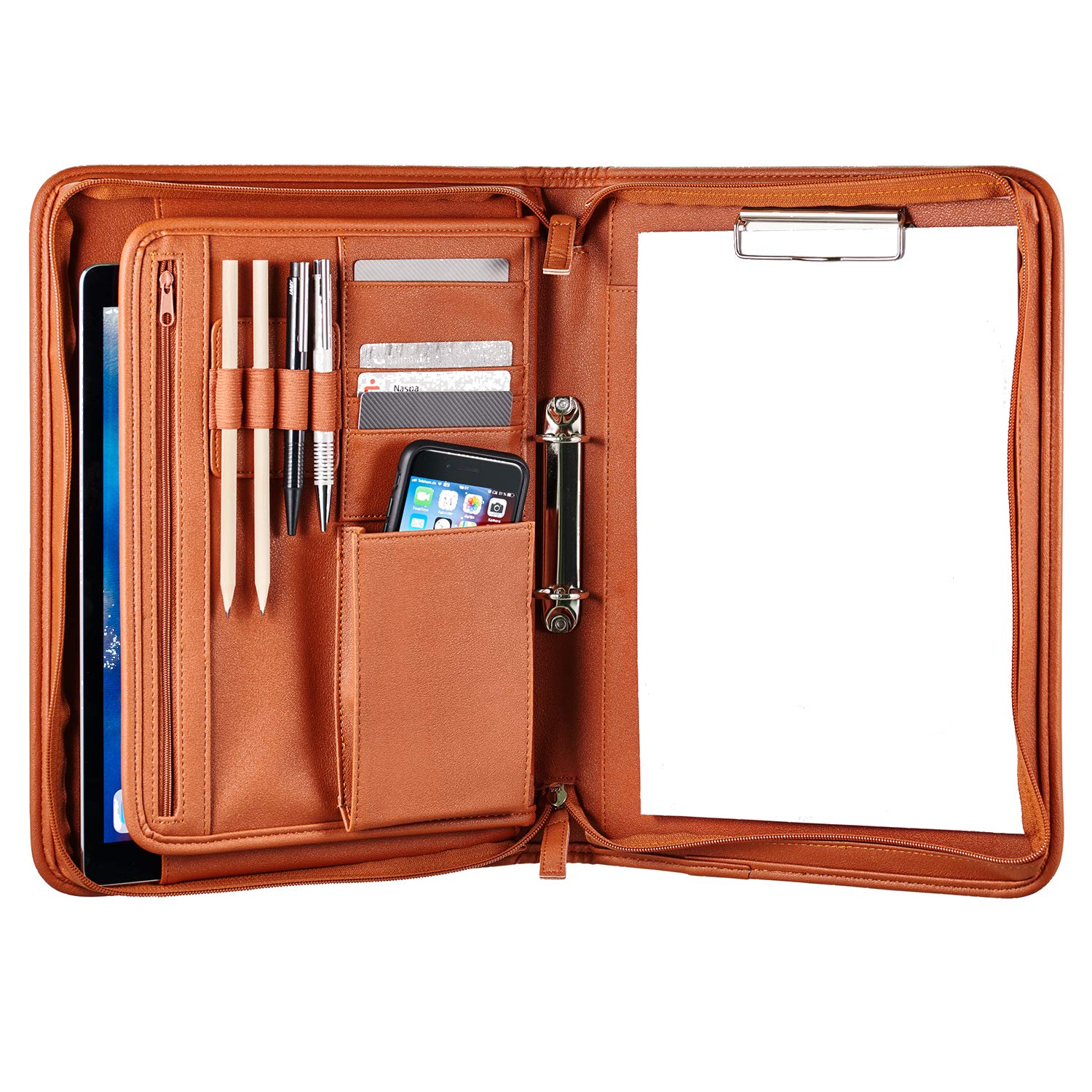 ONVAYA® Konferenzmappe A4 | cognac | Aktenmappe | Businessmappe | Schreibmappe Block | strapazierfähiges Kunstleder | Portfolio Mappe | Metallplatte für Gravur | Dokumentenmappe (Cognac)