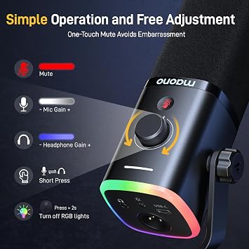 MAONO Dynamic Gaming Microphone: USB XLR Dynamic Computer Microphone with Software-RGB PC Mic for Gamer-Podcast Microphone Kit for Streaming Recording Studio YouTube (PD100