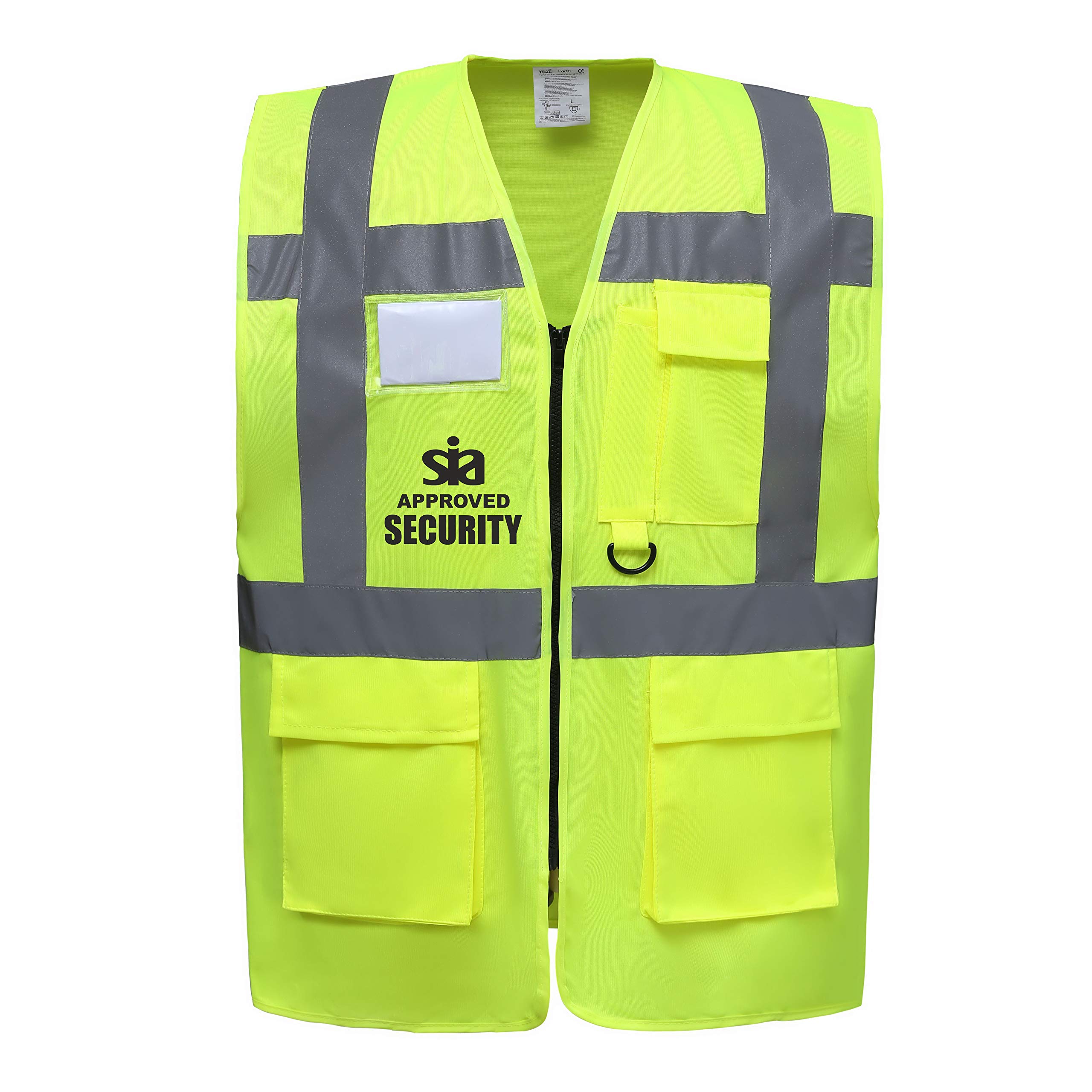 SIA Security Yellow Zipped Hi Vis Viz Safety Vest Waistcoat Reflective High Visibility EN471 BS large