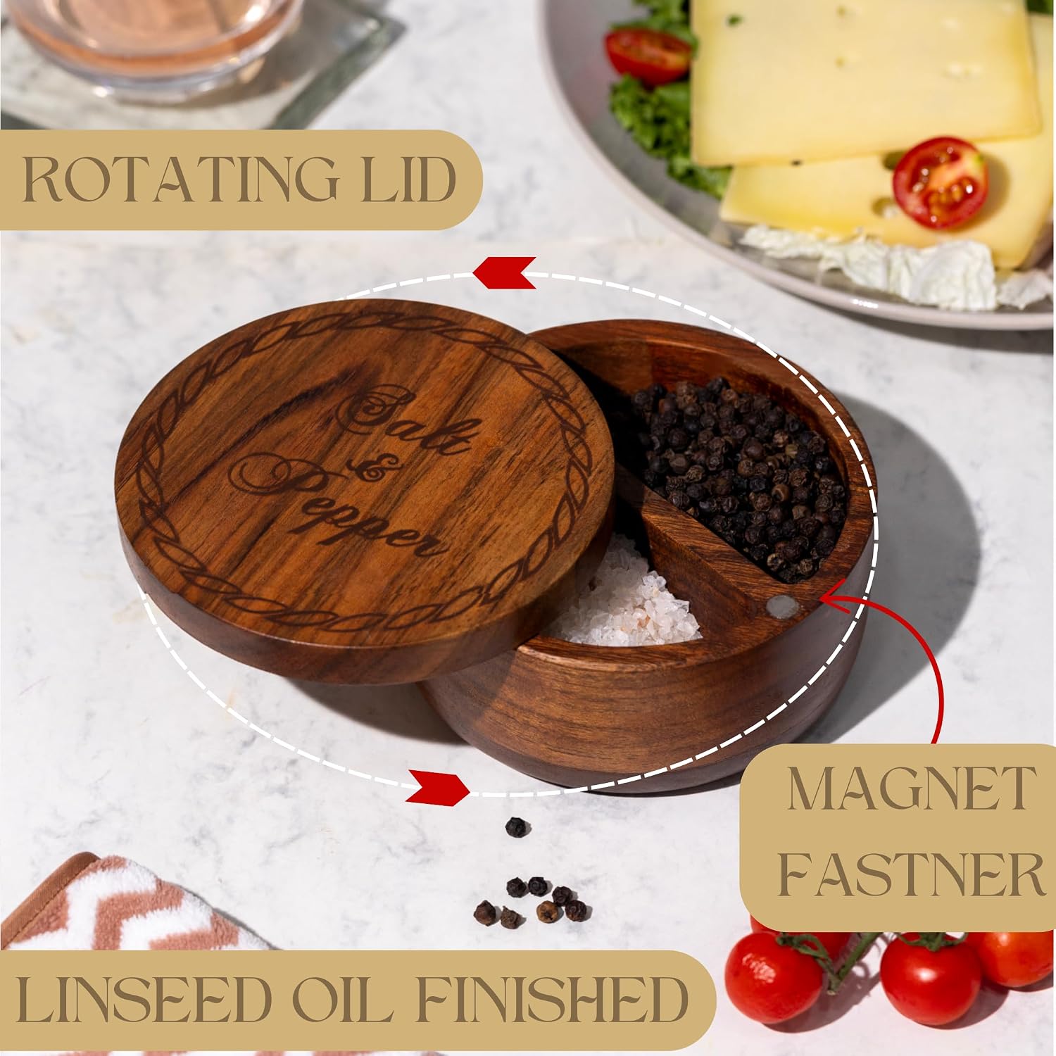 Acacia Wood Salt And Pepper Cellars With Lids Salt And Pepper Boxes Wooden Salt And Pepper Box With Lid Salt Pot Pinch Bowl Salt Box Linseed Oil Sealed 5x5x3