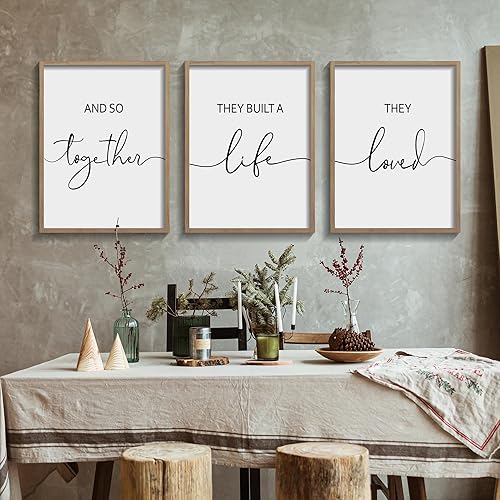 Miniatura 8 de Houmury Juego de 3 marcos con texto en inglés "And So Together They Built A Life They Loved Above Bed Above Bed", arte de pared para casa de campo,