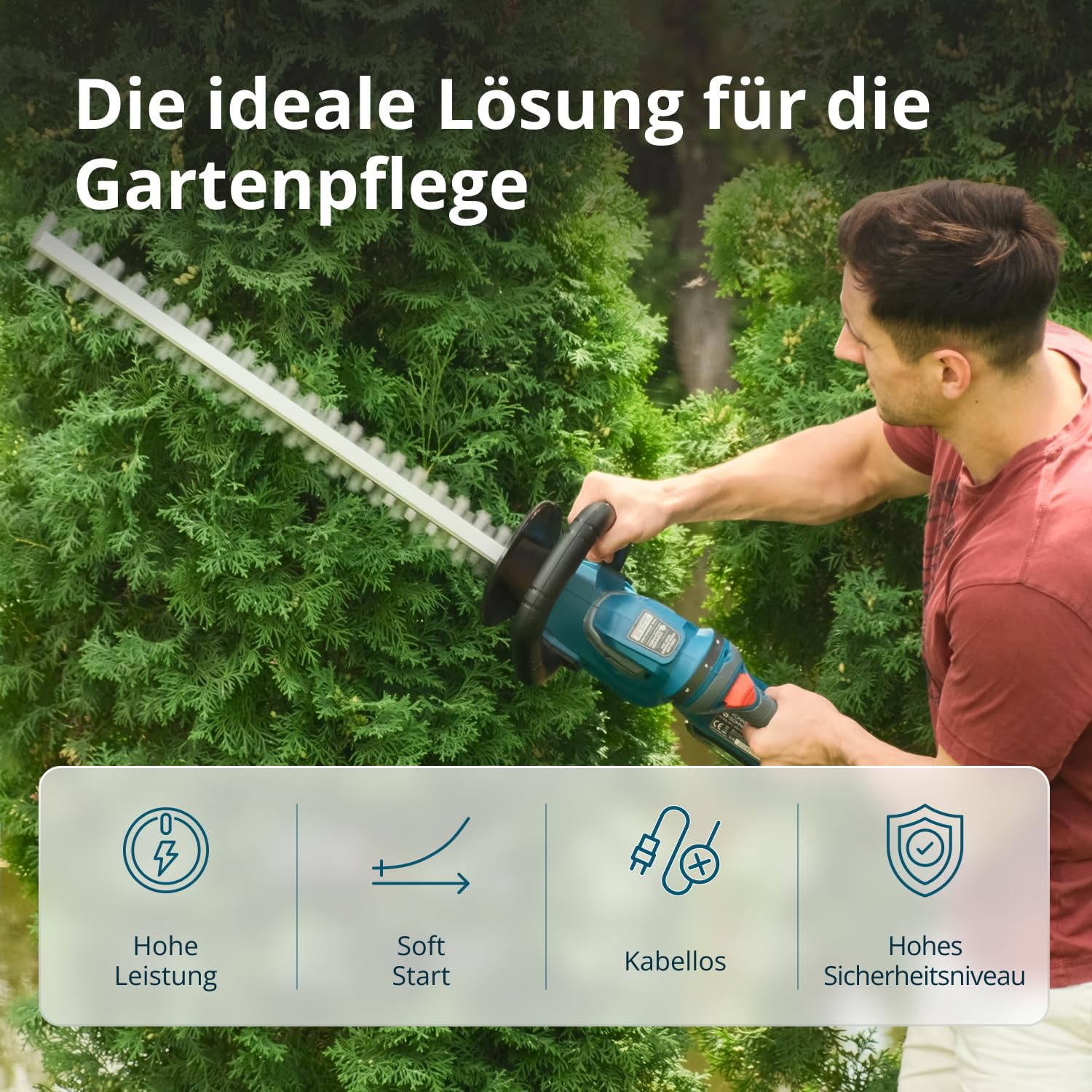 Akku-Heckenschere KS HT-20V, Nennspannung 20 V, Leerlaufgeschwindigkeit 1550 Hübe pro Minute, Schnittlänge 22” (55 cm), Maximaler Schnittdurchmesser 16 mm